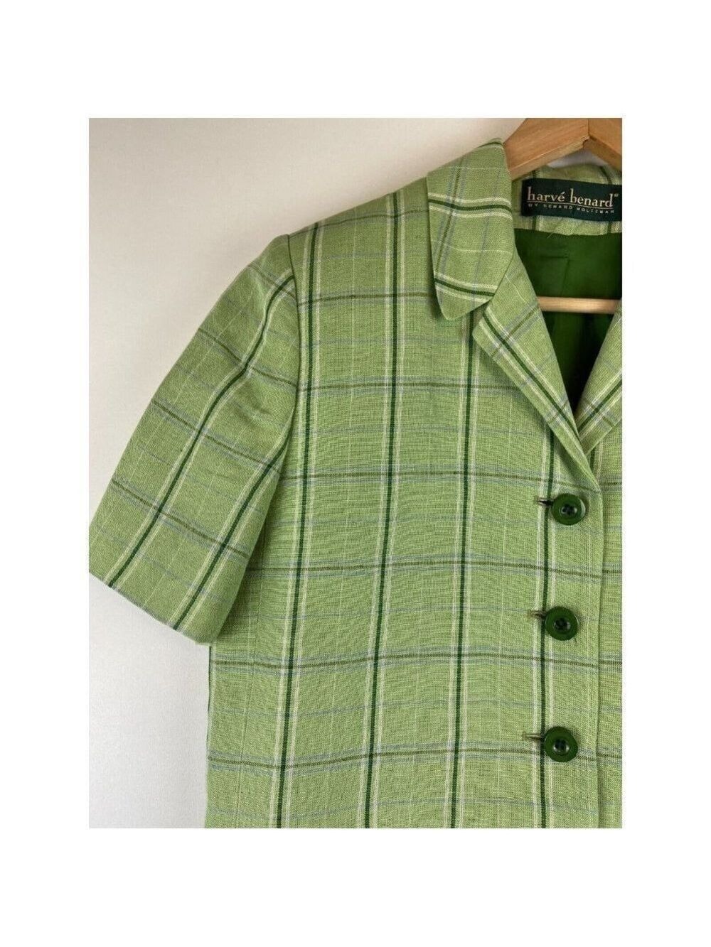 Harvé Benard by Benard Holtzman Women's Short Sleeve Green Plaid Blazer … - Picture 4 of 6